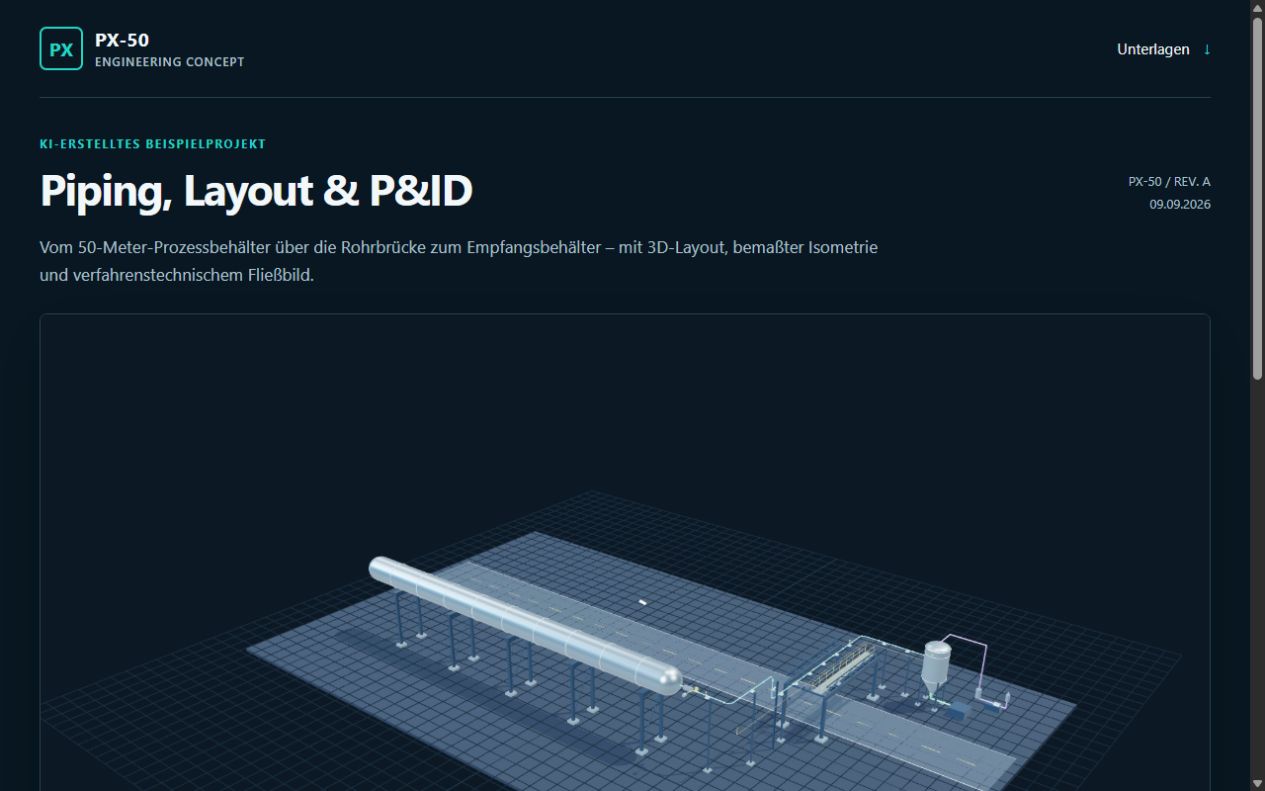 Projektansicht von PX-50 Piping-Visualisierung