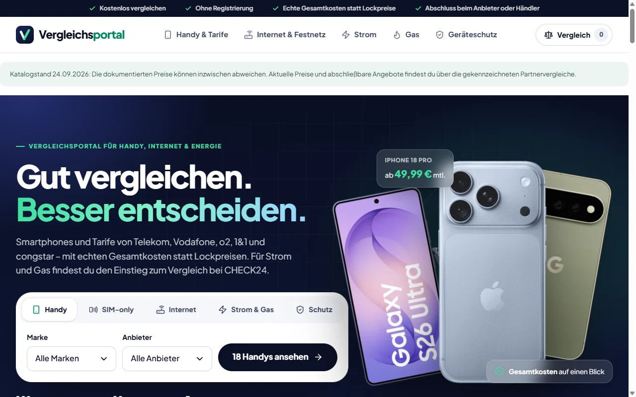 Projektansicht von Vergleichsportal