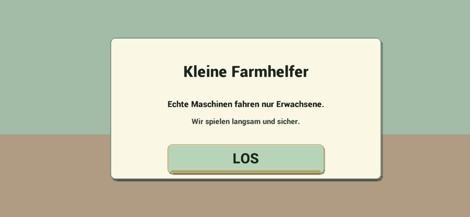 Startbildschirm mit Sicherheitshinweis und Los-Button