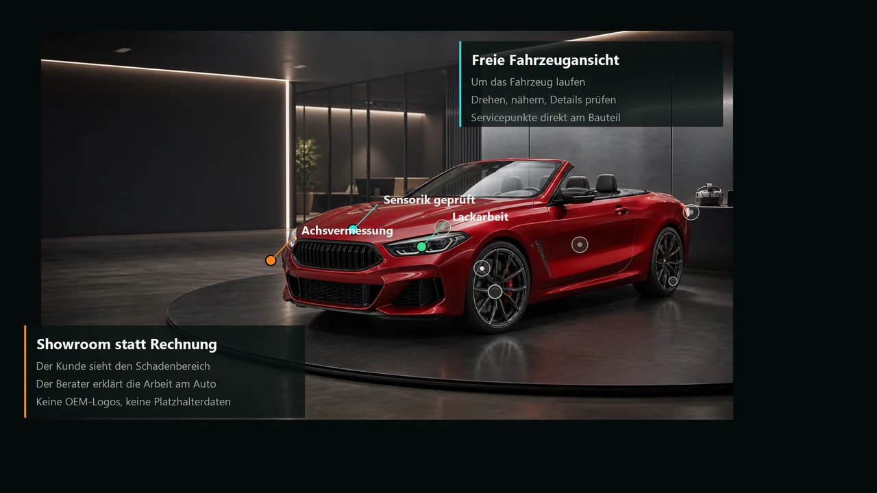 Autohaus Showroom VR Store Screenshot mit Fahrzeug im Showroom