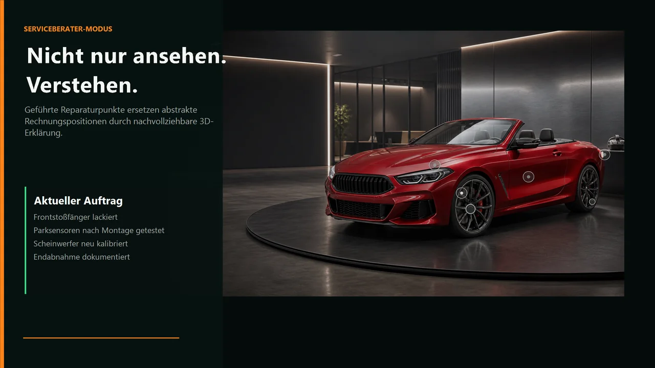 Autohaus Showroom VR Store Screenshot mit Reparaturpunkt