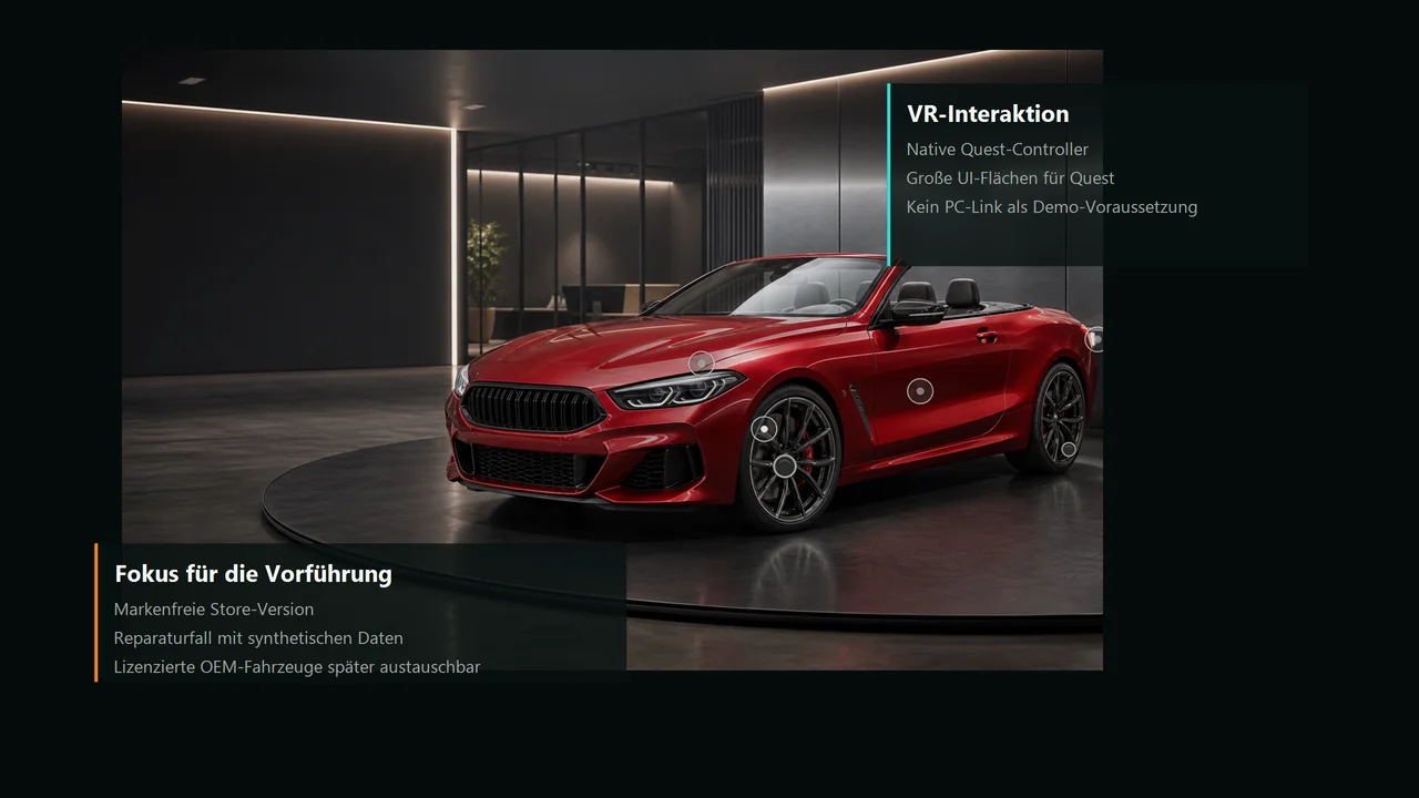 Autohaus Showroom VR Store Screenshot aus seitlicher Perspektive